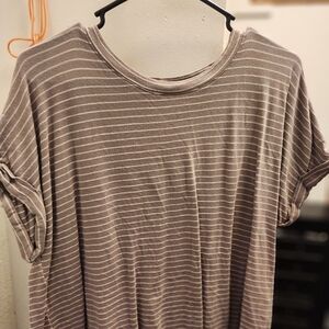 Maurices Taupe and White Striped Short Sleeve Tee